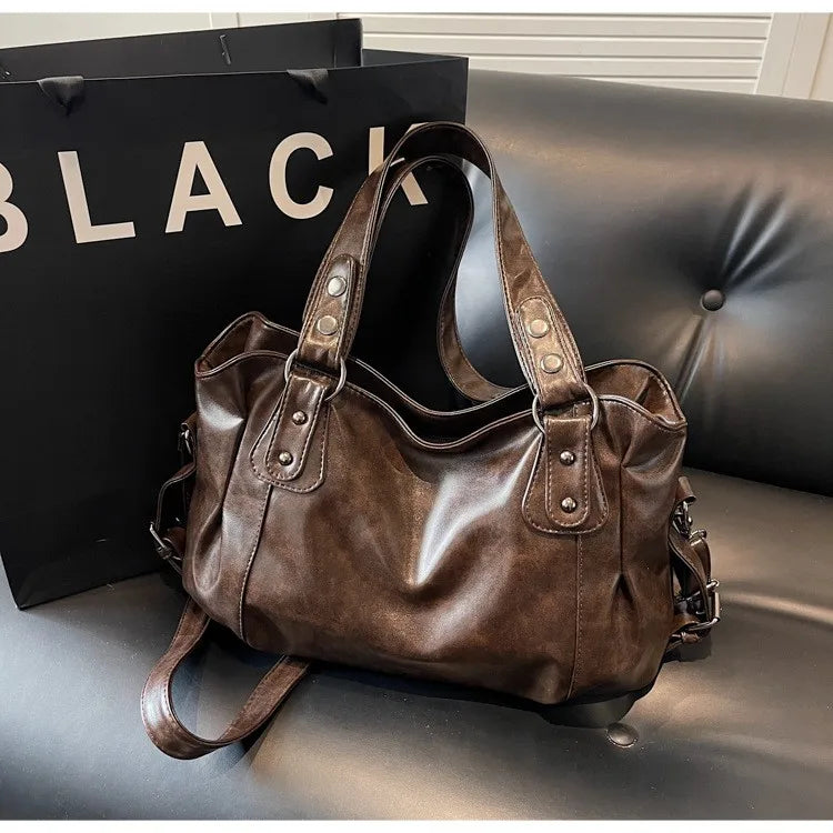 Women’s PU Leather Shoulder Bag – 2026 Fashion Handbag with Soft Interior Compartment, Contrast Color Design, Zipper Closure, Stylish Everyday Purse for Work, Travel & Casual Use