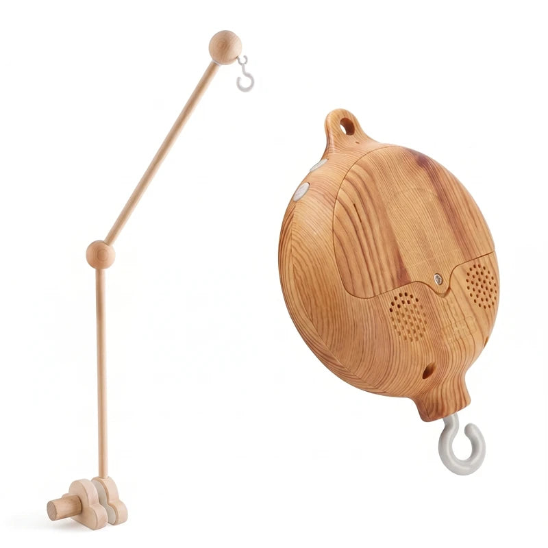 Móvil Musical para Cuna de Bebé Recién Nacido – Caja de Música con Sonajero Colgante Giratorio de Estilo Madera, Juguete Musical Relajante para Bebés de 0 a 12 Meses, Decoración para Cuna de Guardería y Regalo para Baby Shower