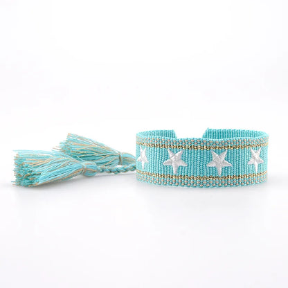 Pulsera de estrella bordada bohemia – Correa de muñeca tejida a mano con borlas para mujer | Regalo de joyería de moda étnica