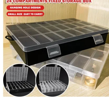 Caja de Almacenamiento de Plástico con 24 Rejillas – Estuche Organizador con Compartimentos para Joyas, Pendientes, Cuentas y Piezas Pequeñas para Almacenamiento en el Hogar, Manualidades y Organización de Exhibiciones