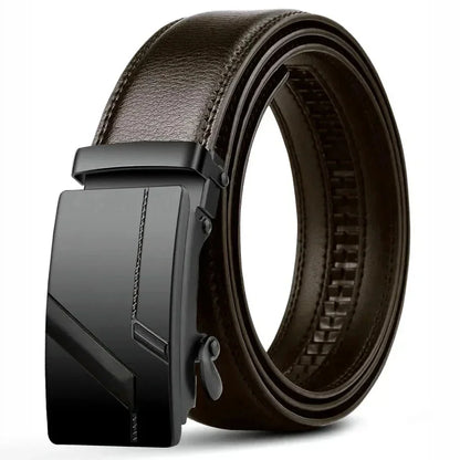 Men's Fashion Automatic Buckle Belt – Business-Style PU Leather Black Waist Strap for Jeans, Casual & Formal Wear