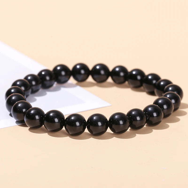 Pulsera de piedra obsidiana negra natural – Joyería ajustable de cuentas de cristal para hombres y mujeres, regalo de moda y accesorio de estilo energético