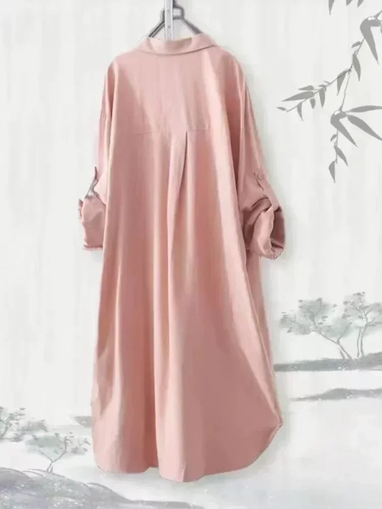 Plus Size Women's Long Sleeve Blouse – Breathable Loose Korean-Style Solid Color Casual Shirt