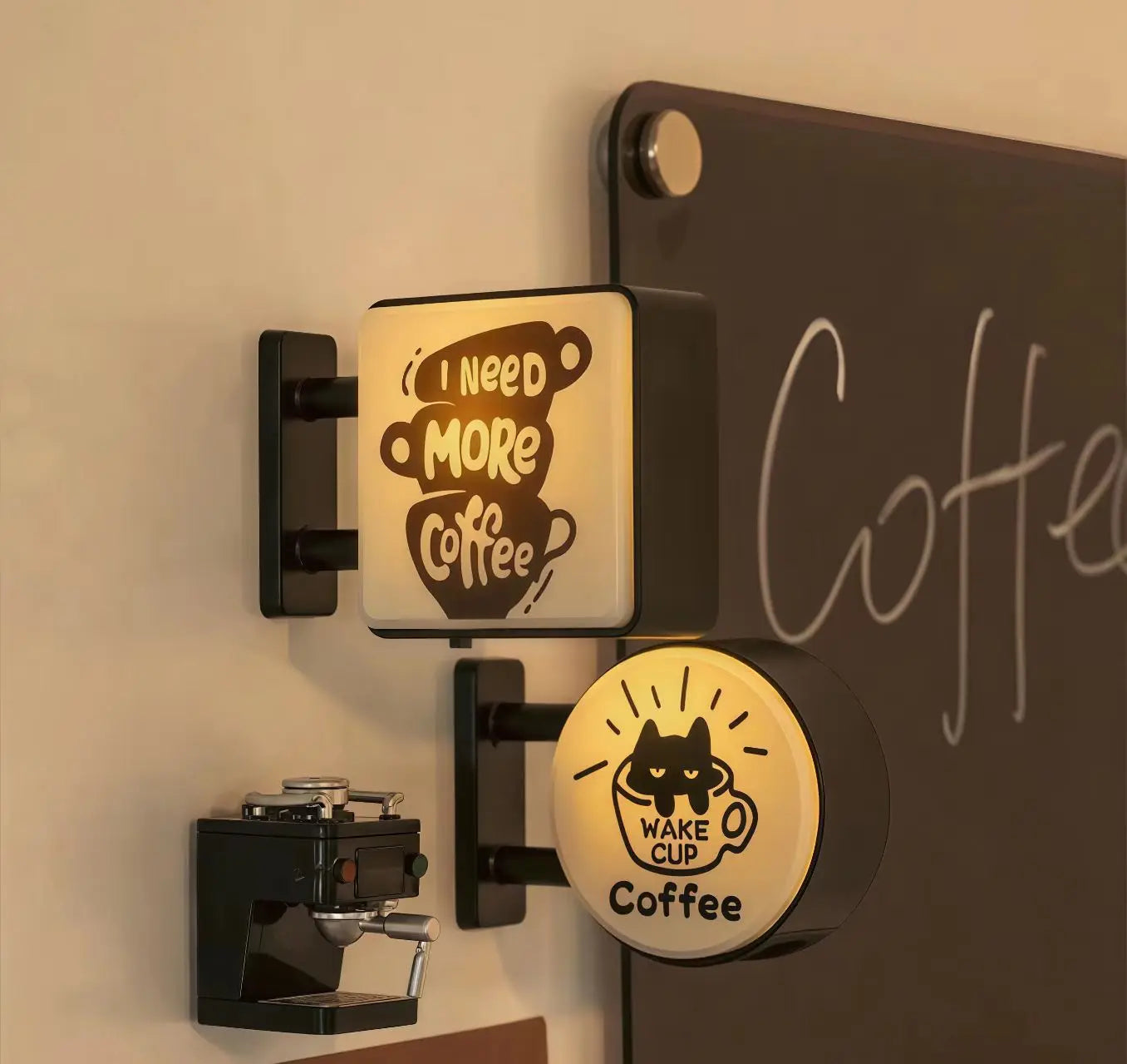 Retro Coffee Shop Fridge Magnet – Glowing Miniature Coffee Corner Magnetic Ornament for Home Décor