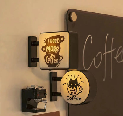 Retro Coffee Shop Fridge Magnet – Glowing Miniature Coffee Corner Magnetic Ornament for Home Décor
