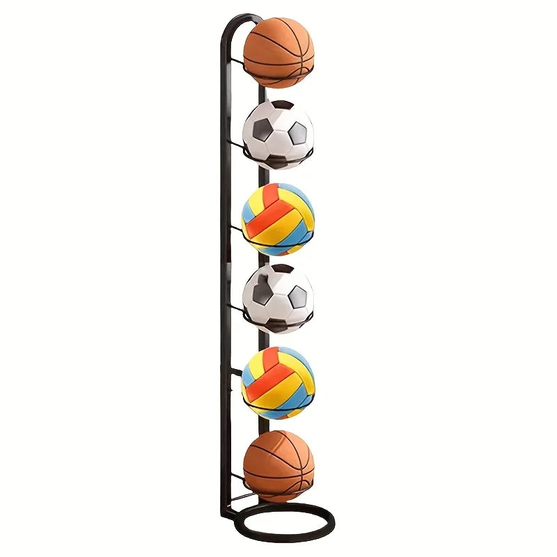 Organisateur de ballons de sport en métal noir – Support de rangement multifonctionnel pour la maison, le garage et la salle de sport