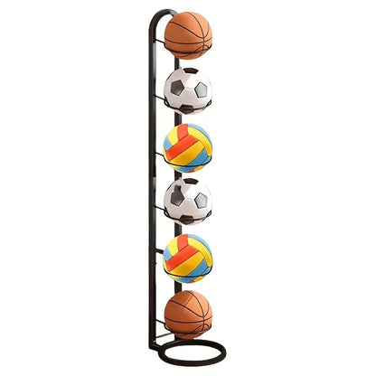 Organisateur de ballons de sport en métal noir – Support de rangement multifonctionnel pour la maison, le garage et la salle de sport