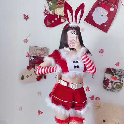 Women's Sexy Christmas Lolita Santa Costume, Red and White Short Skirt Dress, Elegant Santa Claus Cosplay Outfit for Christmas Parties, Holiday Events and Roleplay Garment