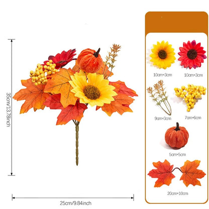 Artificial Fall Maple Leaf Bouquet with Decorative Berries – Low-Maintenance Harvest Festival Flowers for Autumn Home & Table Decor