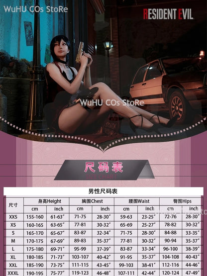 Resident Evil 4 Ada Wong Cosplay Costume | Red Cheongsam Embroidery Dress with Wig | Halloween Carnival & Anime Roleplay Suit for Women