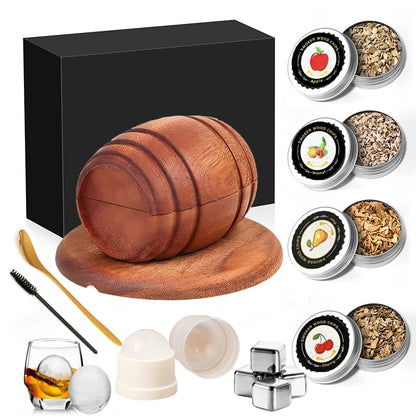Cocktail Smoker Kit with Apple, Cherry, Oak & Pecan Wood Chips – Whiskey Drink Smoker with Wooden Smoking Hood for Bar & Kitchen