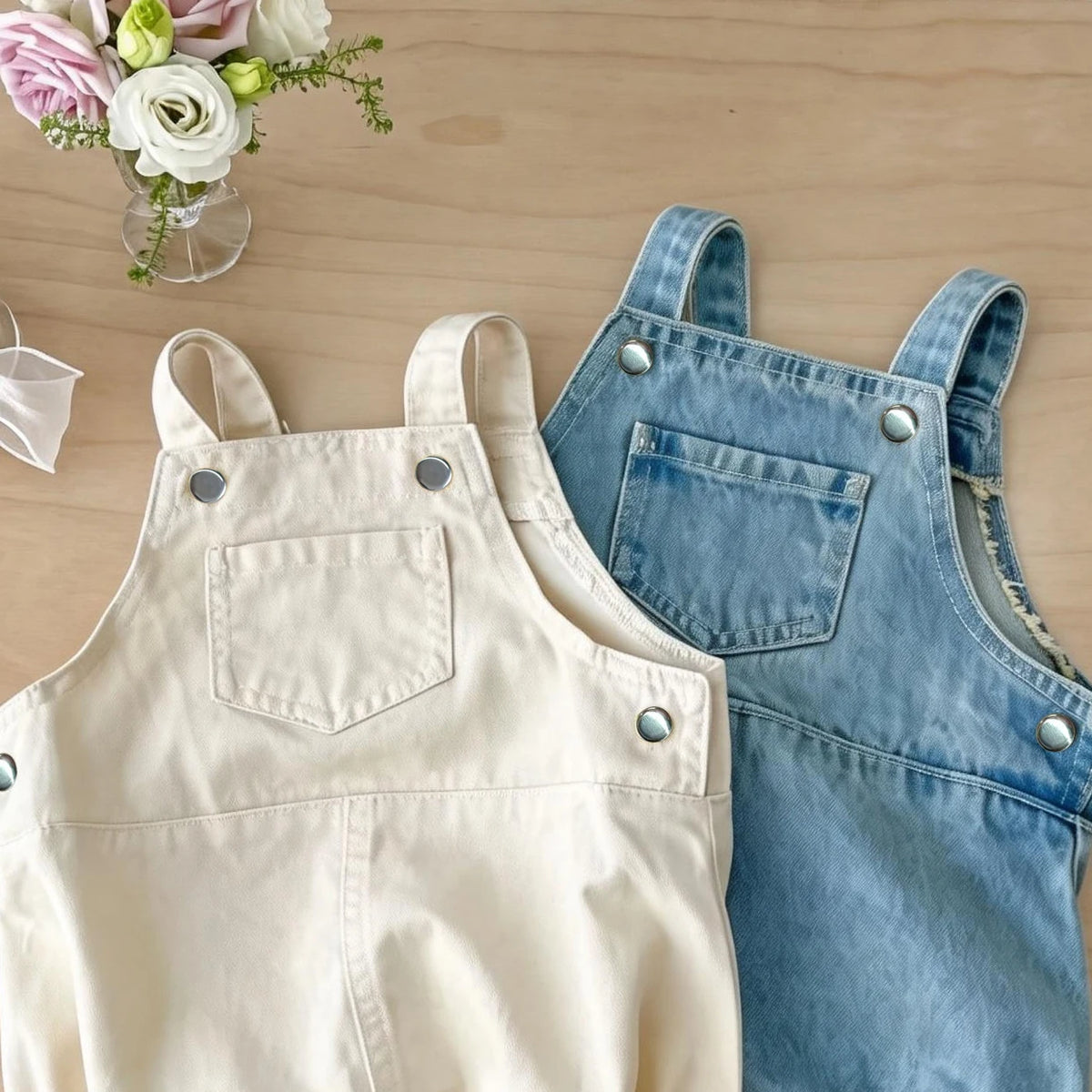 Korean-Style Baby Denim Overalls – Cute Pocket Suspender Romper for Boys & Girls, Spring & Summer Casual Infant Outfit with Nappy Cover