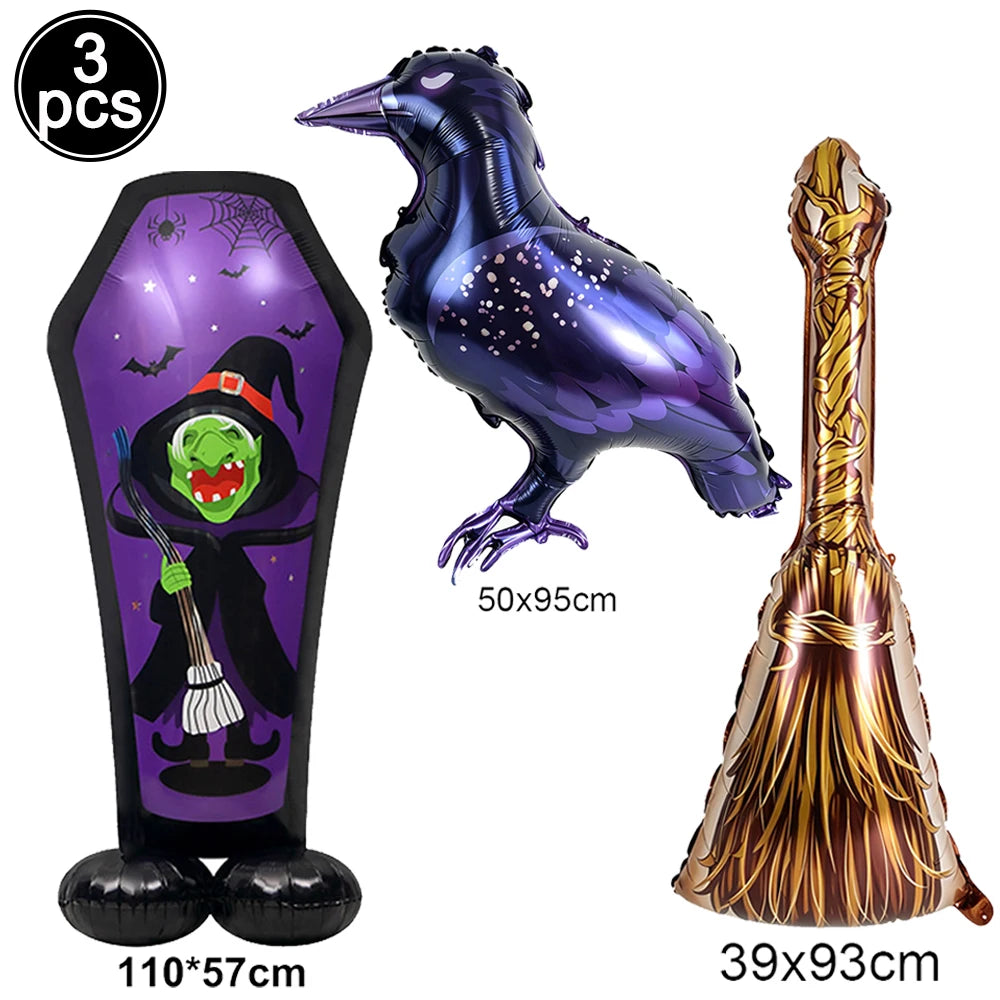Large Halloween Standing Foil Balloons – Haunted House, Castle, Skull, Coffin & Witch Mylar Balloons for Halloween Party Decorations