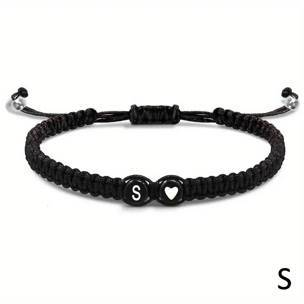 A–Z Initial Heart Braided Bracelet – Personalized Adjustable Name Charm Bracelet for Women & Men | Friendship Jewelry Gift
