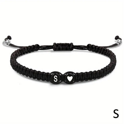 A–Z Initial Heart Braided Bracelet – Personalized Adjustable Name Charm Bracelet for Women & Men | Friendship Jewelry Gift