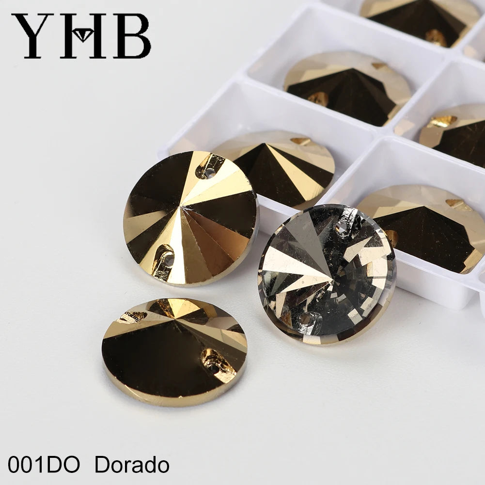 Strass à coudre YHB Crystal Rivoli – Pierres à coudre plates en verre pour vêtements, sacs et artisanat de bricolage