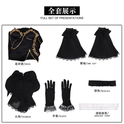 C.C. Cosplay Costume – Code Geass Black Lace Butterfly Long Dress Set with Wig (Anime Roleplay Outfit)