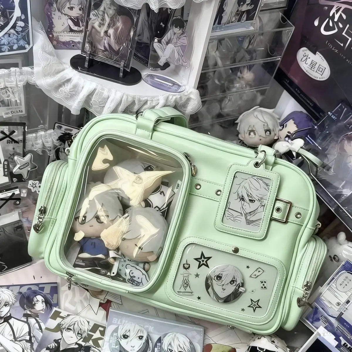 Bolso Harajuku Ita para Mujer – Bandolera de Piel Sintética de 20cm para Exhibición de Muñecos y Pines, Bolso Cruzado Preppy de Gran Capacidad, Bolso de Moda Kawaii para Uso Diario, Escuela y Viajes