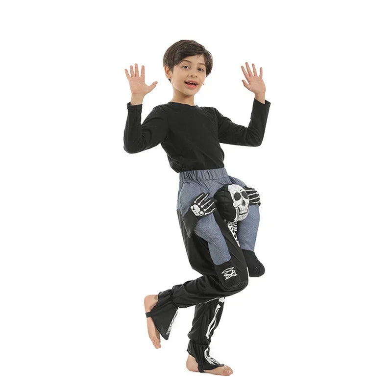 Funny Piggyback Skeleton Costume for Boys, Halloween Ride-On Skull Pants, Spooky Cosplay Outfit for Carnival, Easter, Purim, and Dress-Up Parties