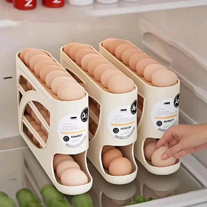 3-Tier Rolling Egg Storage Container – 24-Egg Refrigerator Organizer Rack, Large-Capacity Egg Holder & Kitchen Fridge Storage Box