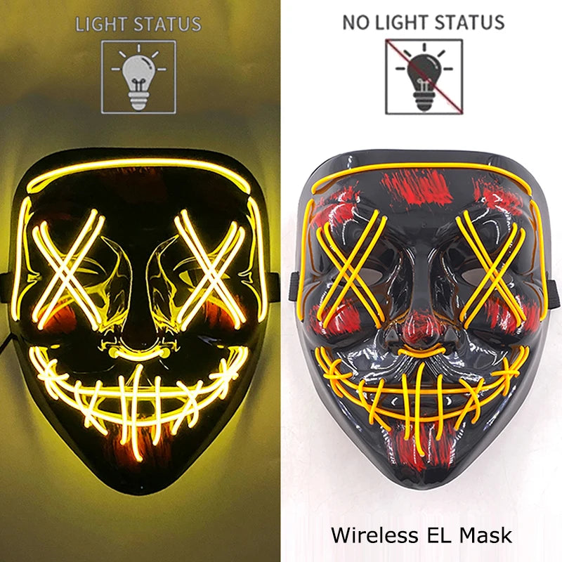 Masque LED sans fil Purge – Masque néon lumineux pour Halloween, fêtes et festivals