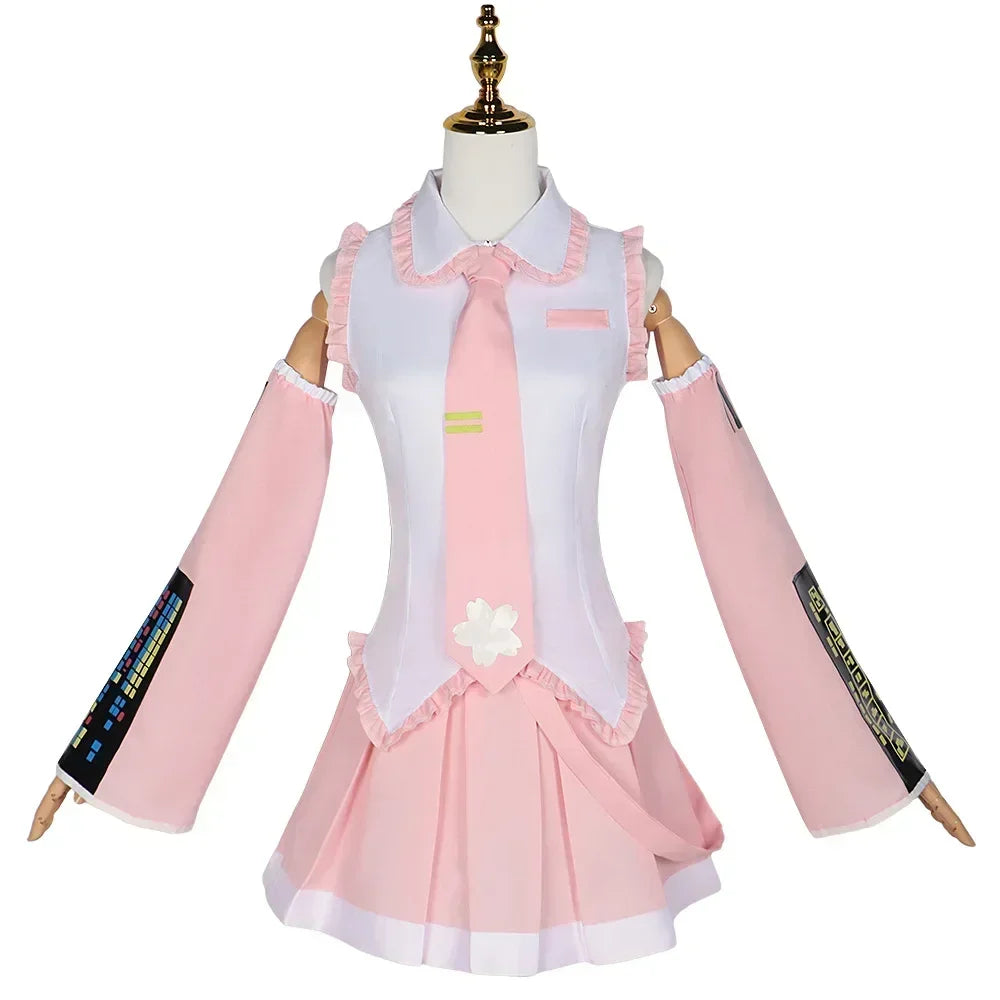 Hatsune Miku Cosplay Costume – Sakura Cherry Blossom Outfit with Wig (Girls Halloween Performance Set)