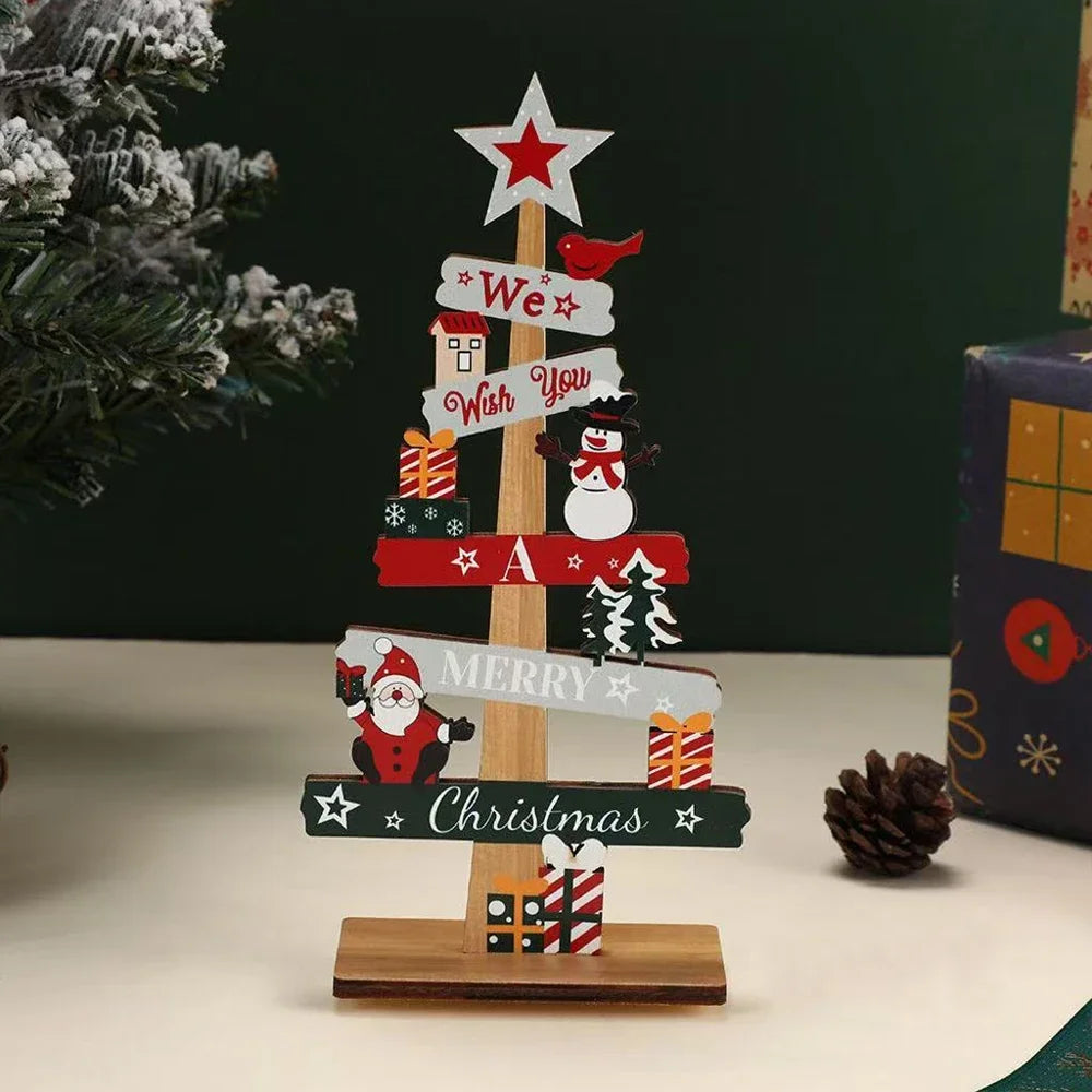 Runto Wooden Christmas Tree Ornament – Santa Claus & Snowman Merry Christmas Decoration for Home, New Year & Desktop Decor