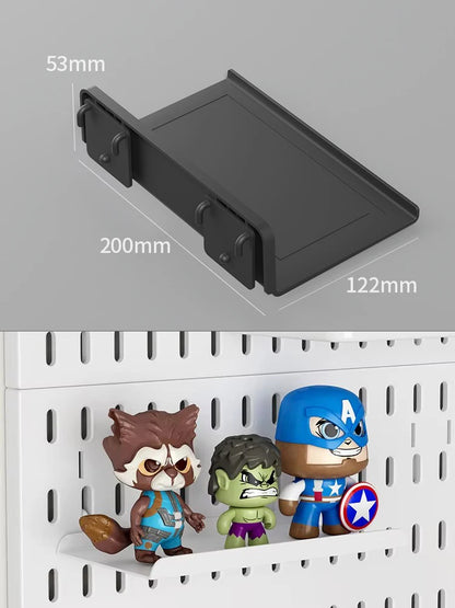 Organizador de pared de tablero perforado sin taladros – Panel de almacenamiento modular con estantes y accesorios para cocina, baño y sala de juegos