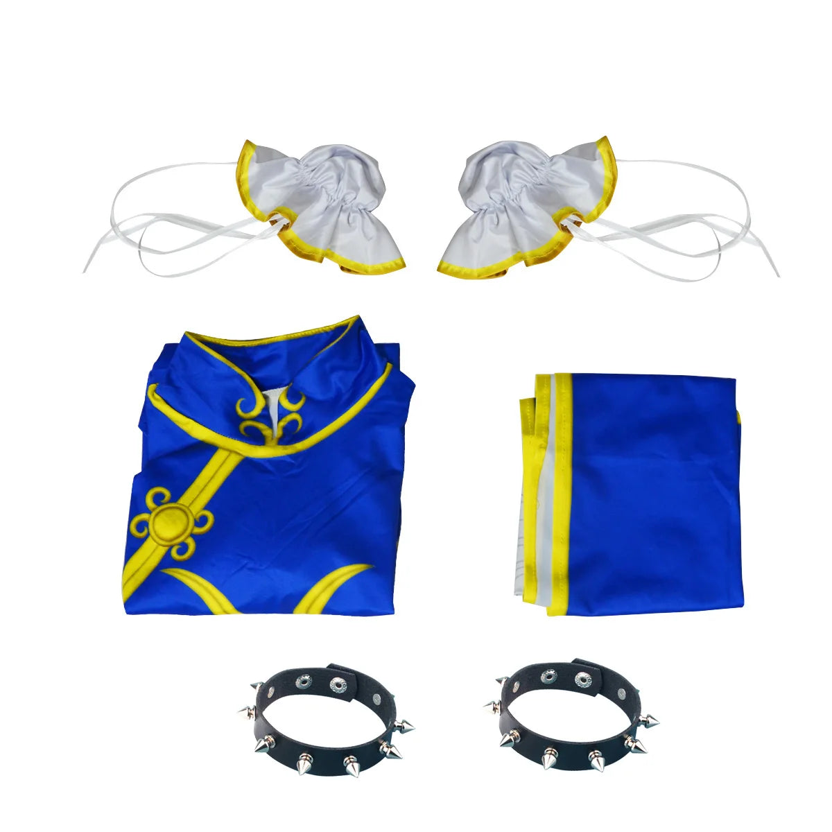 Chun-Li Cosplay Costume – Street Fighter Cheongsam Suit | Women’s Outfit with Wristbands & Headband (Halloween / Comic Con)