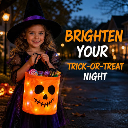 Halloween LED Pumpkin Candy Bucket, Luminous Handheld Fabric Trick or Treat Bag, Light Up Candy Basket for Kids, Halloween Party Decorations and Holiday Gifts