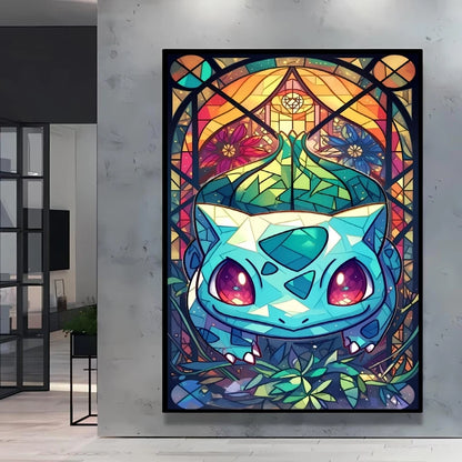 Pokémon Bulbasaur & Pikachu Canvas Wall Art – Bright Garden Themed Cartoon Home Living Room Decor