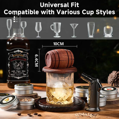 Cocktail Smoker Kit with Apple, Cherry, Oak & Pecan Wood Chips – Whiskey Drink Smoker with Wooden Smoking Hood for Bar & Kitchen