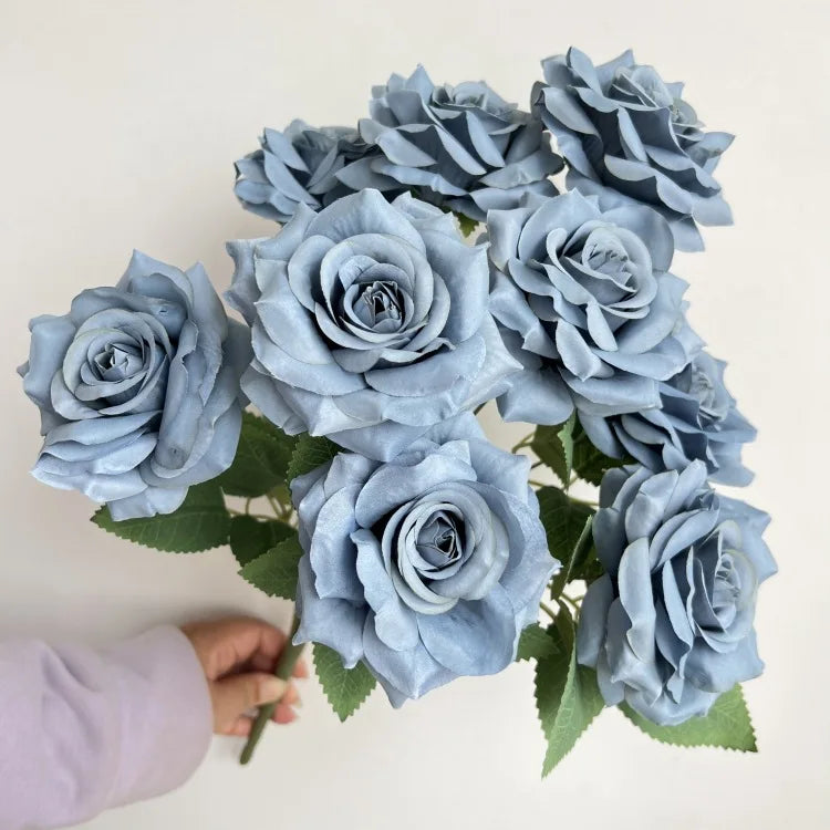 Ramo de rosas de diamantes de 9 cabezas – Rosas artificiales sintéticas con detalles de diamantes brillantes, arreglo floral realista para boda, decoración del hogar, sala de estar y regalo