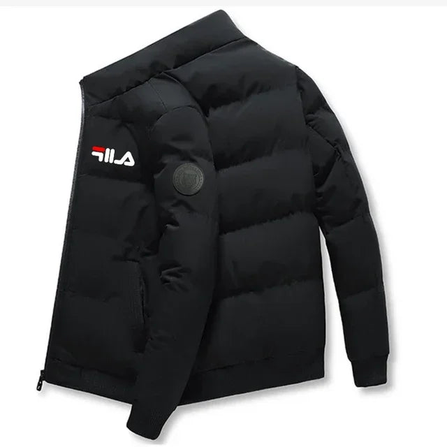 Men’s Short Winter Jacket – Thick Warm Windproof Coat with Zipper & Printed Design, Casual Outdoor Outerwear, Sizes M–5XL