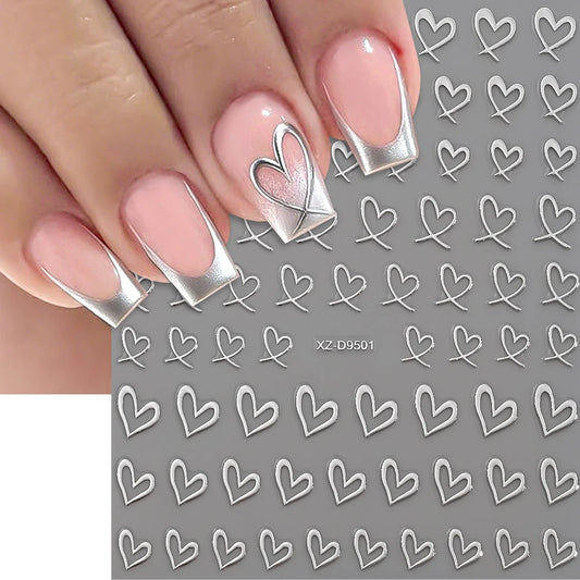 8 láminas de pegatinas 3D de corazones para uñas – Bonitas calcomanías autoadhesivas de color rosa, negro, blanco y dorado para decoración de uñas (8×10cm)