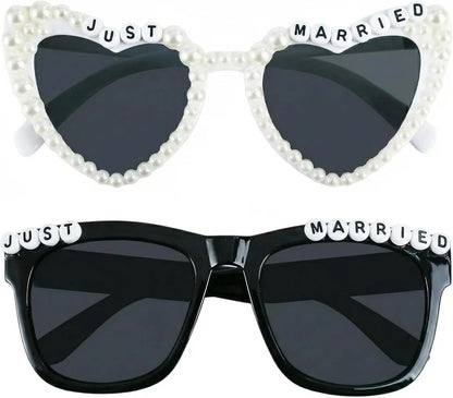 2PCS Mr & Mrs Pearl Glasses – Wedding Photo Props for Bride & Groom | Bridal Shower, Bachelorette Party & Wedding Decoration Accessories