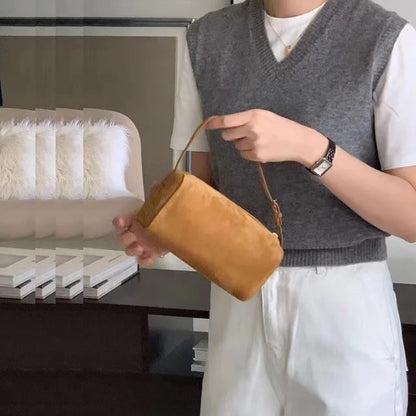 Bolso bandolera retro de cuero dividido de los 90 para mujer – Mini bolso de hombro de lujo 2026, bolso de moda de gamuza de piel de vaca suave con correa de un solo hombro para estilo casual y vintage