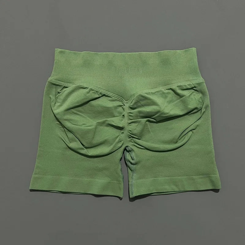 HISTELLO Pantalones cortos de yoga sin costuras de 4.5" para mujer – Pantalones cortos deportivos de talle bajo con efecto fruncido para gimnasio, fitness, correr y ropa deportiva