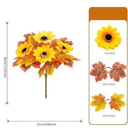 Artificial Fall Maple Leaf Bouquet with Decorative Berries – Low-Maintenance Harvest Festival Flowers for Autumn Home & Table Decor