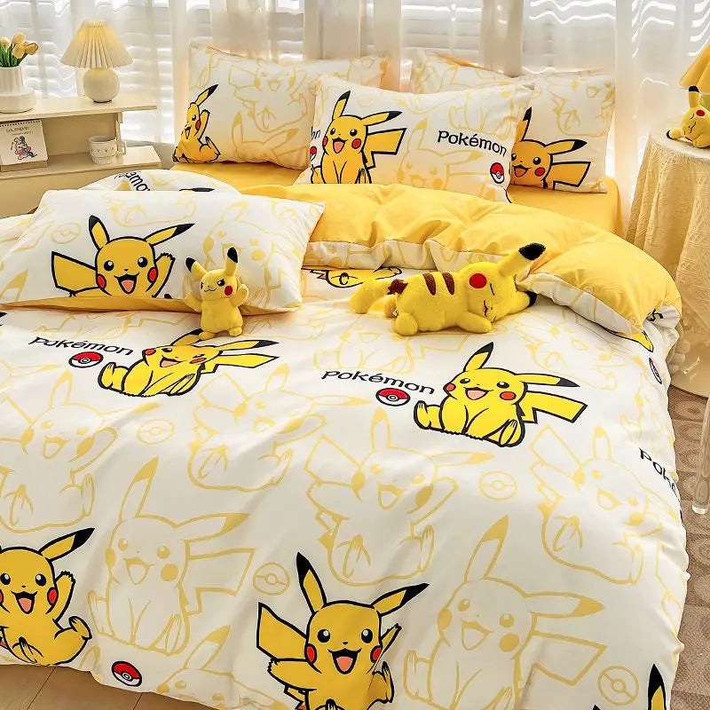 Pokémon Bedding Set – Pikachu Cartoon Duvet Cover for Kids (Single/Double/King Size)