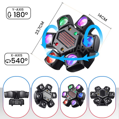 80W Disco Party Light – 6-Arm Moving Head Beam & Strobe Stage Light with Remote and DMX512 Control for DJ, Club & Wedding Events