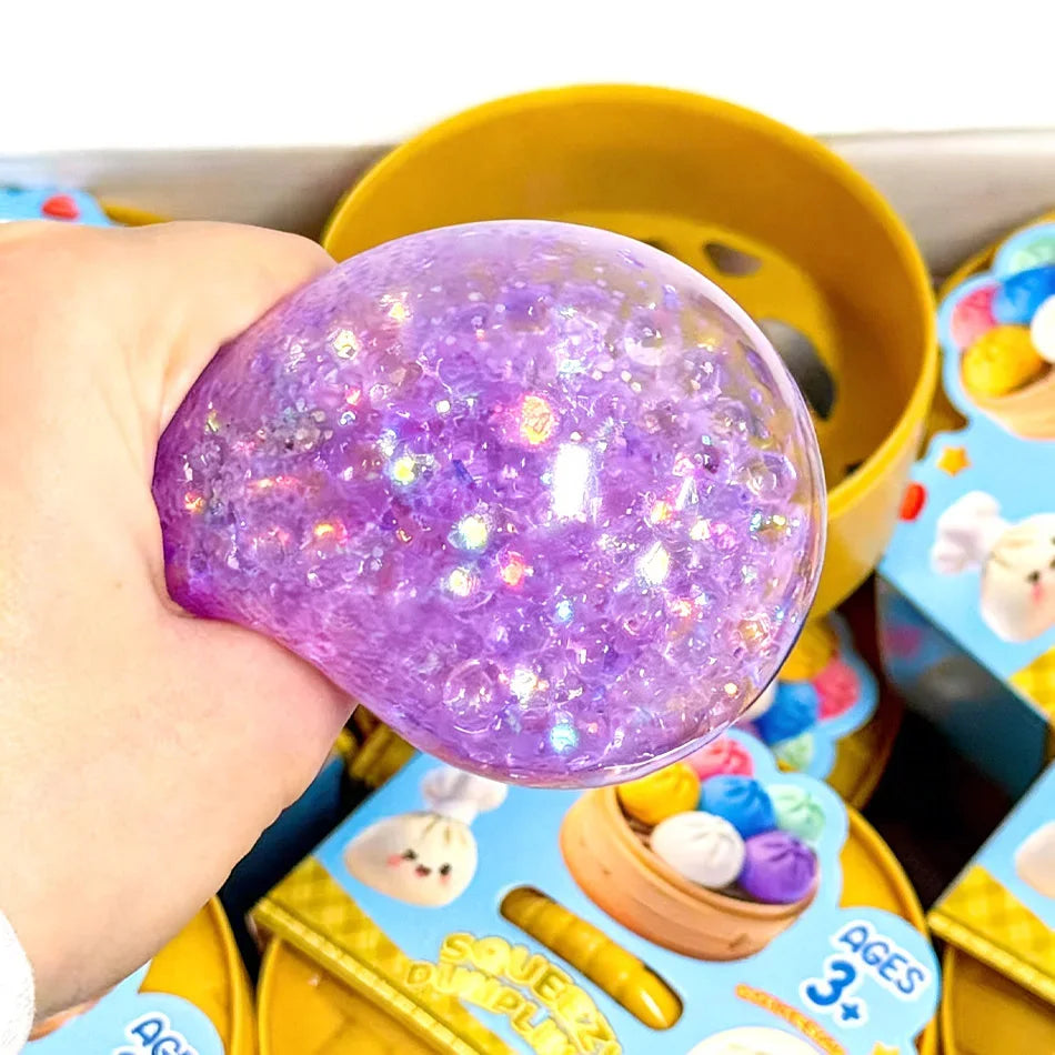 1–12PCS Glitter Dumpling Squishy with Box – Sensory Squeeze Stress Relief Fidget Toy, Glitter Dumplings Set