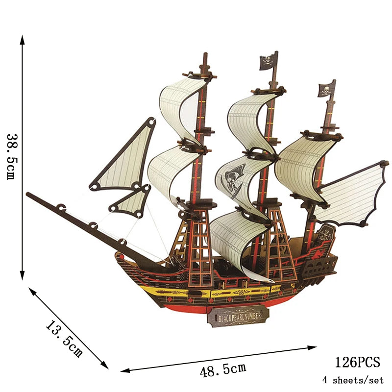 Maqueta 3D de Barco de Vela de Madera – Kit de Montaje de Barco de Madera DIY, Juguete Educativo de Construcción, Proyecto de Manualidades Creativo y Regalo de Fiesta para Niños