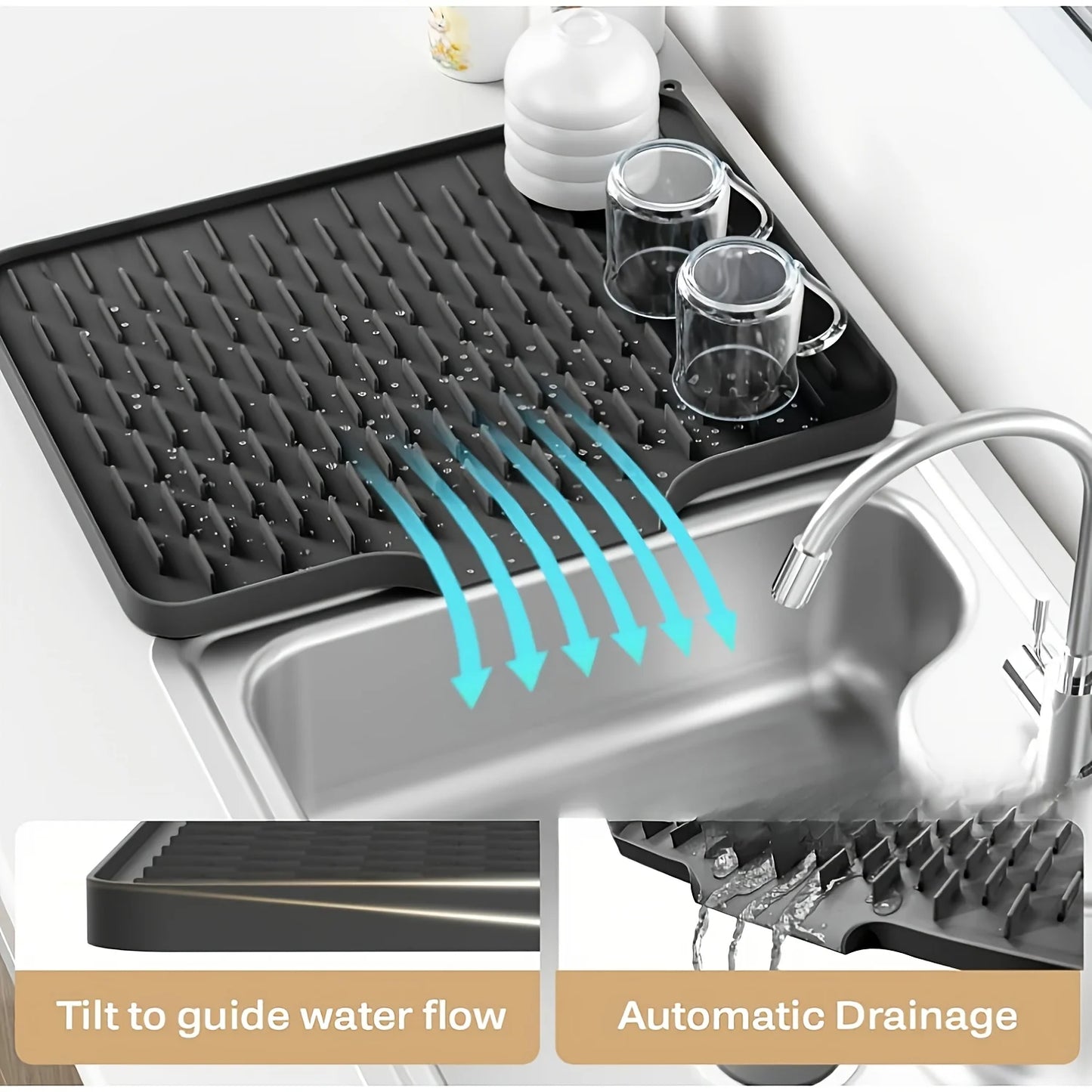 Silicone Kitchen Sink Drain Mat – Anti-Slip Heat-Resistant Countertop Drying Pad for Dishes & Tableware