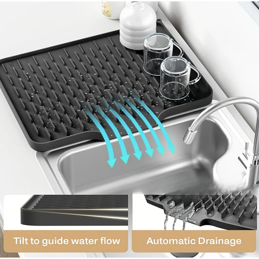 Silicone Kitchen Sink Drain Mat – Anti-Slip Heat-Resistant Countertop Drying Pad for Dishes & Tableware