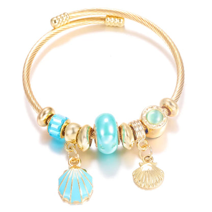 Pulsera con colgante de corazón y cuentas – Pulsera de abalorios de acero inoxidable de 4 colores para mujer | Regalo de joyería de moda dorada de tendencia