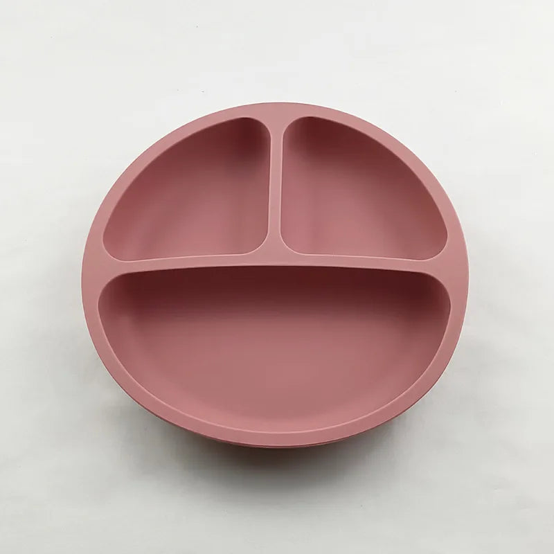 Assiette à ventouse en silicone pour bébé – Assiette repas sourire pour tout-petits avec compartiments, vaisselle pour enfants sans BPA