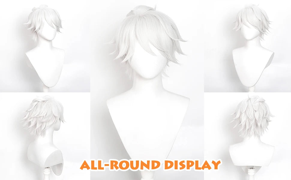 Ghostblade Inspired Silver White Cosplay Wig – Short Synthetic Anime Role Play Wig with Wig Cap