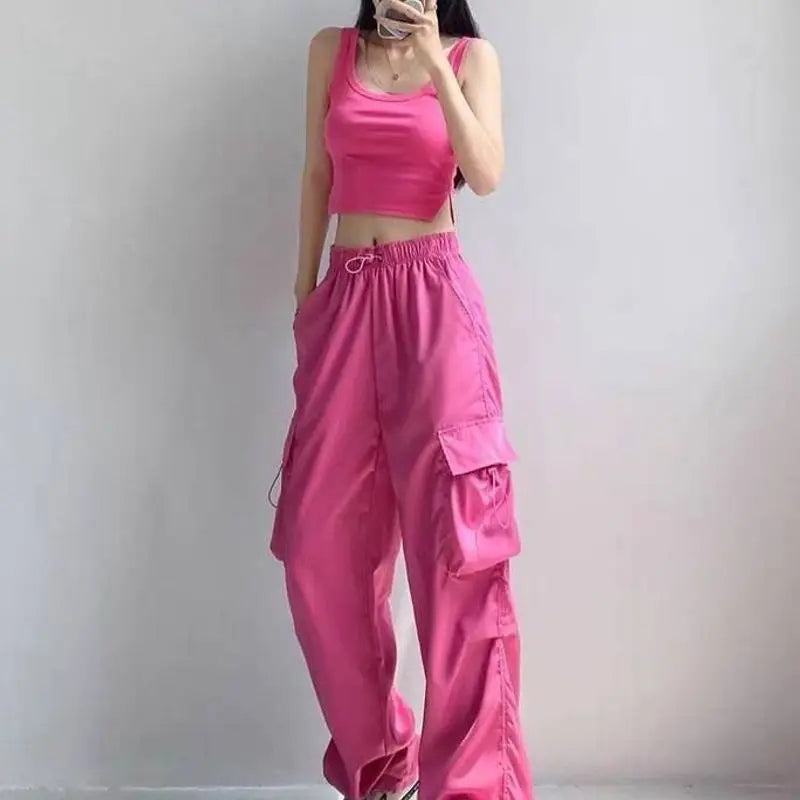 Women's Retro Workwear Pants – Loose Wide-Leg Straight Trousers with Cuffed Hem for Spring, Summer & Autumn