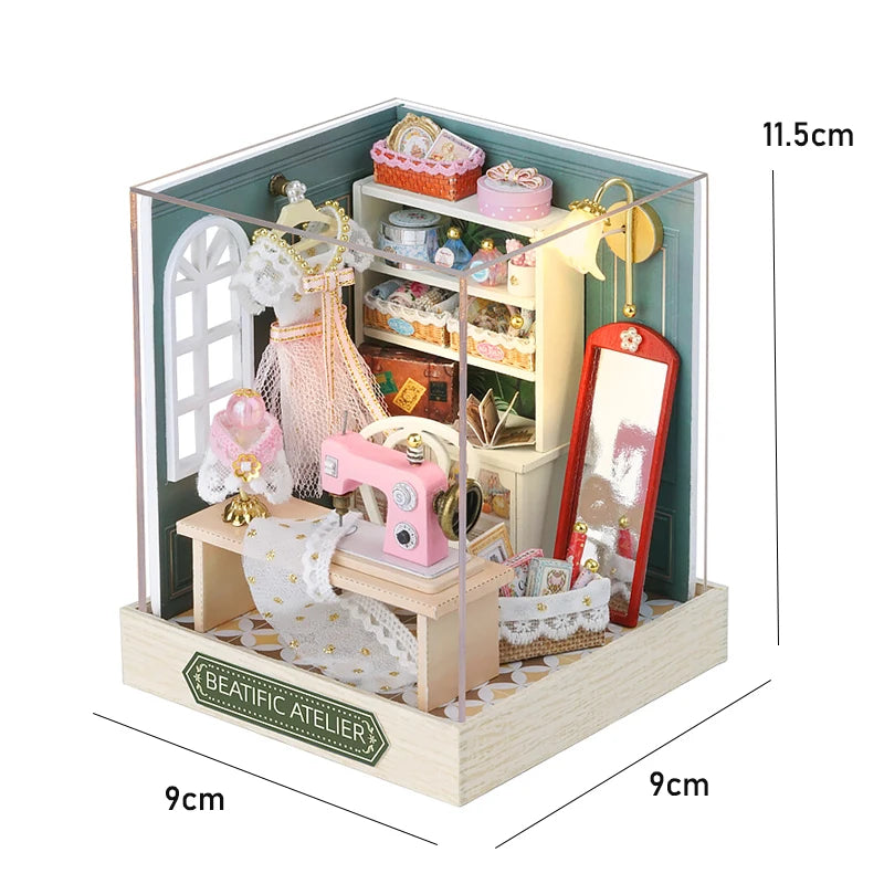 Wooden Dollhouse 3D Puzzle Kit – DIY Miniature Room Model with Furniture & LED Lights Home Decoration